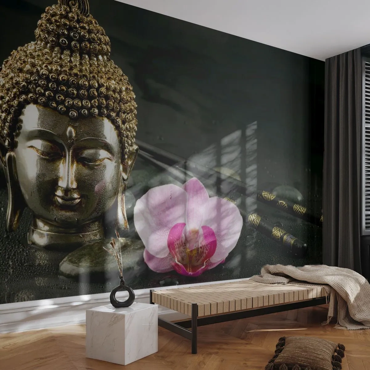 Fototapet på mål Premium Sand - Harmoni mellem visdom og skønhed - Buddha, Religion, Tro