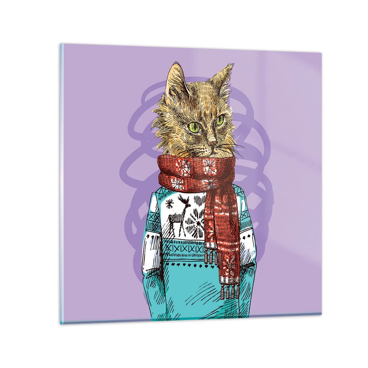Billede på glas - En kat ikke kun i sko - 70x70 cm