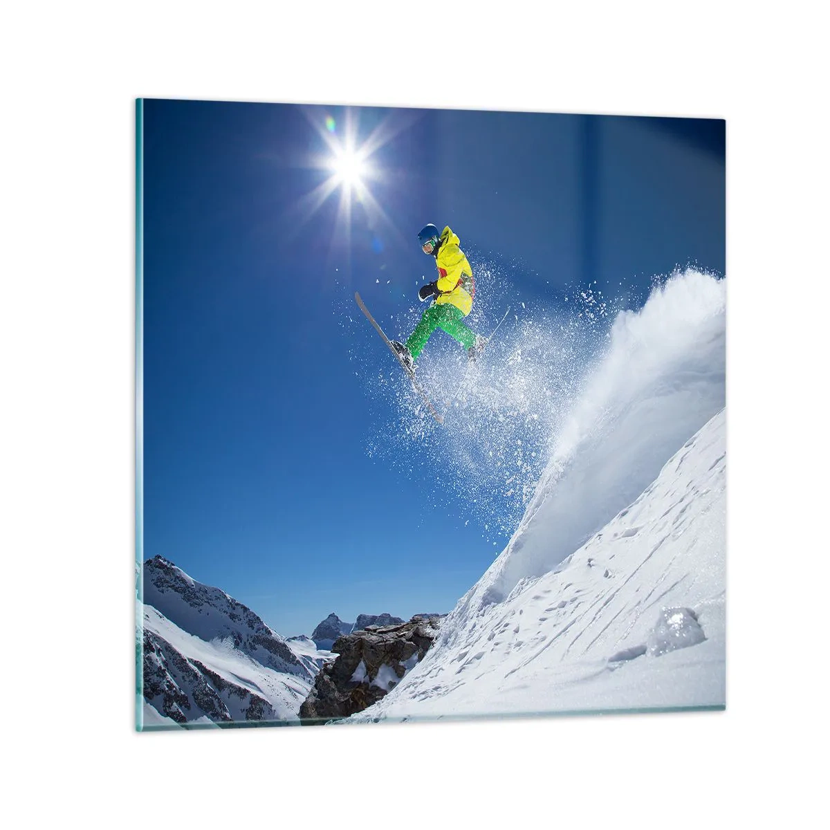 Billede på glas - Danser med bjergene - 70x70 cm