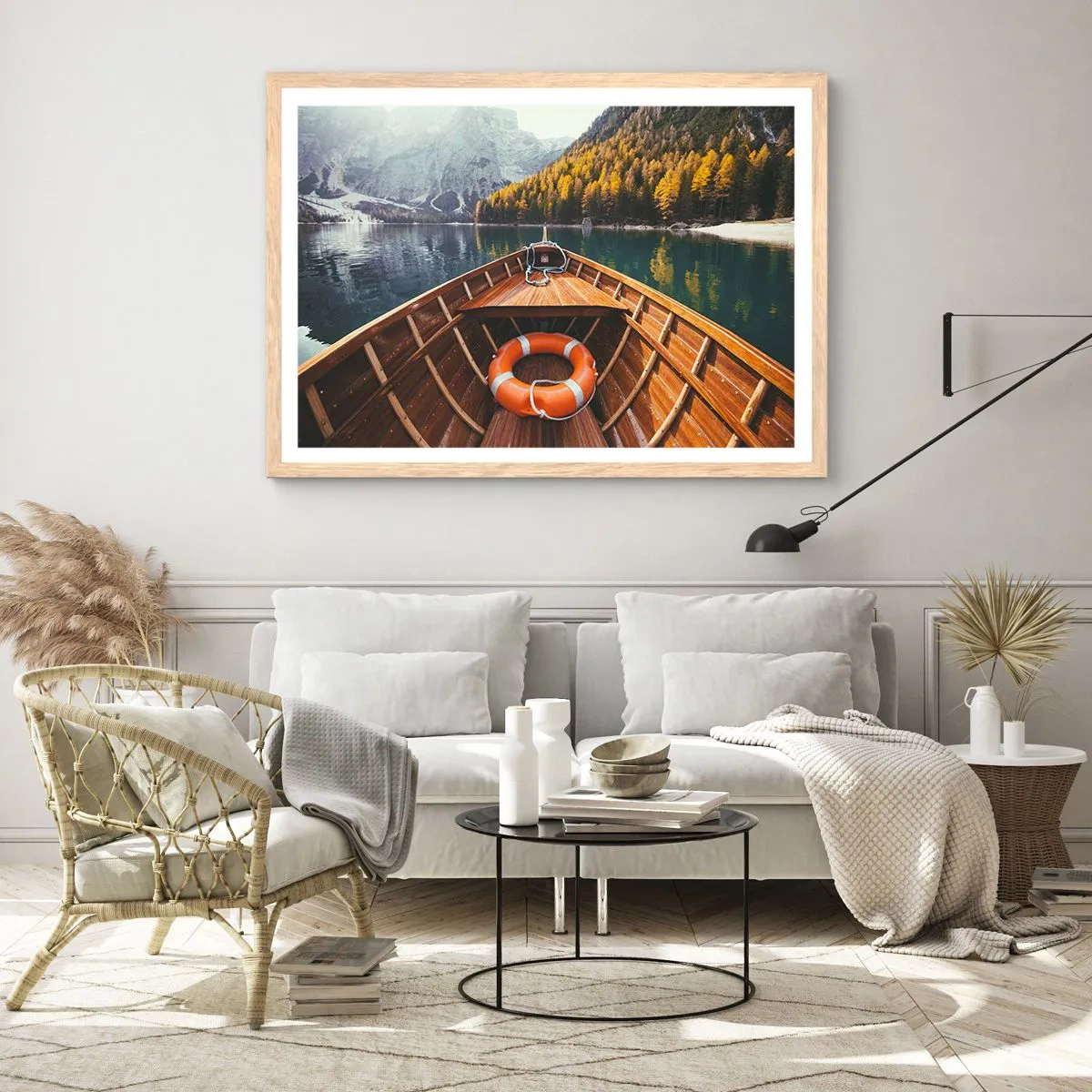 Plakat i ramme af lyst egetræ - Bjergtur - 70x50 cm