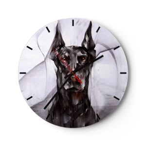 Vægur, Uret - Portræt af en doberman i moderne geometrisk stil - 30x30cm - Nobelt født - Moderne vægdekoration til stue, køkken og soveværelse ARTTOR