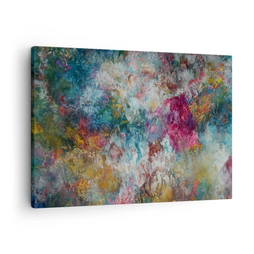 Lærredstryk - Billede på lærred - En farverig abstraktion, der ligner blomster i blomst - 70x50cm - I fuldt flor - Moderne vægdekoration til stue og soveværelse ARTTOR