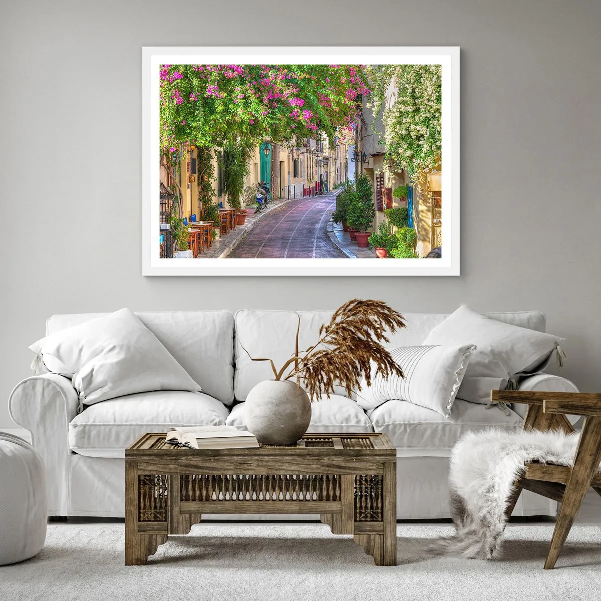 Plakat i hvid ramme - En blomstrende gyde - 30x30 cm