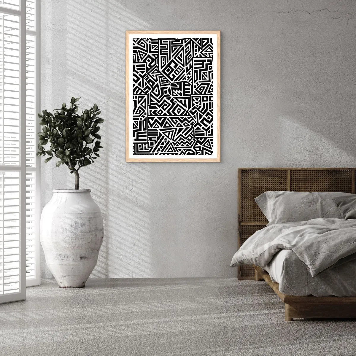 Plakat i ramme af lyst egetræ - Præcolumbiansk sammensætning - 70x100 cm