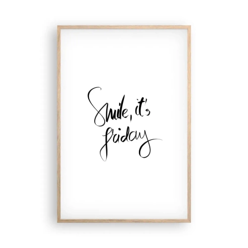 Plakat i ramme af lyst egetræ - Ægte glæde - 61x91 cm