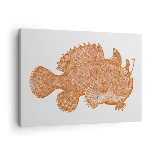Lærredstryk - Billede på lærred - Detaljeret tegning af en kobberfarvet fisk på en hvid baggrund - 70x50cm - Og dog en fisk - Moderne vægdekoration til stue og soveværelse ARTTOR