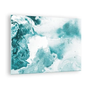 Billede på glas - Abstrakte blå pools på en glasbaggrund - 70x50cm - Blå oversvømmelsesflader - Moderne vægdekoration til stue og soveværelse ARTTOR
