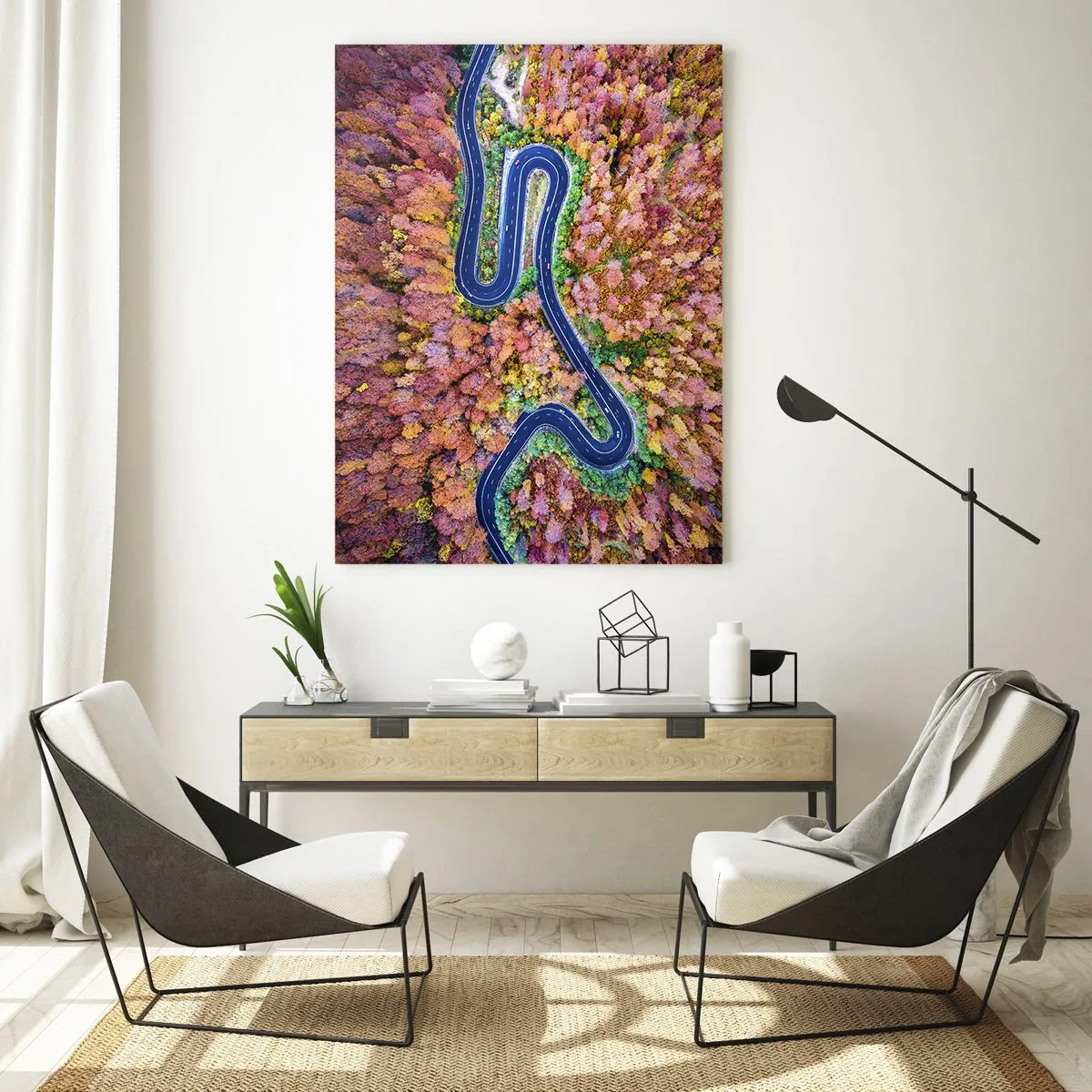 Billede på glas - En snoet vej gennem skoven - 80x120 cm