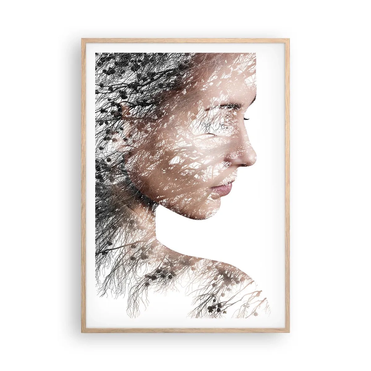 Plakat i ramme af lyst egetræ - Skovens ånd - 70x100 cm