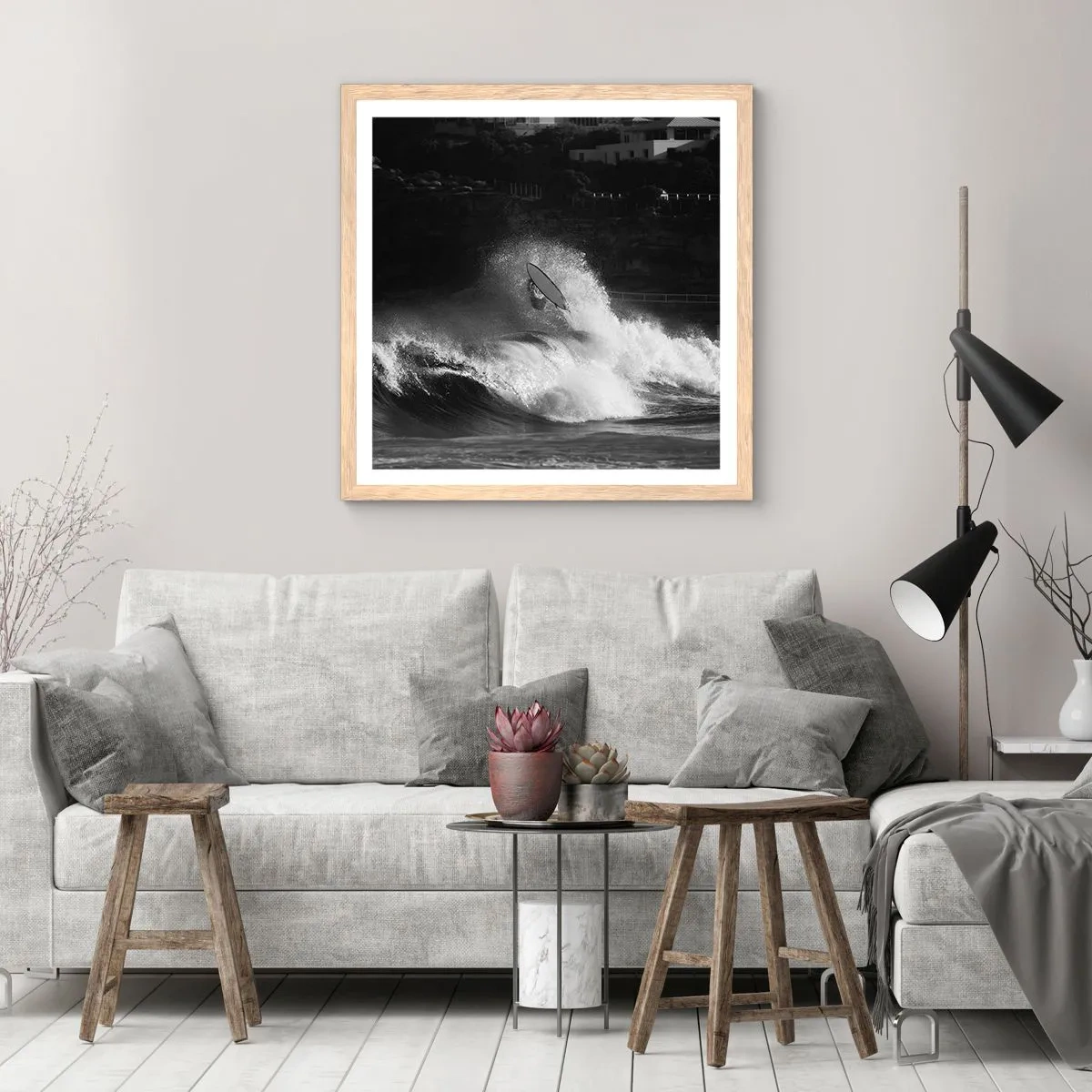 Plakat i ramme af lyst egetræ - Udfordring accepteret! - 40x40 cm