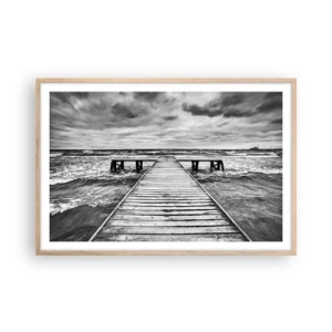 Plakat i ramme af lyst egetræ - Jeg venter på, at vinden blæser væk... - 91x61 cm