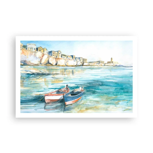 Plakat - Landskab i azurblå - 91x61 cm