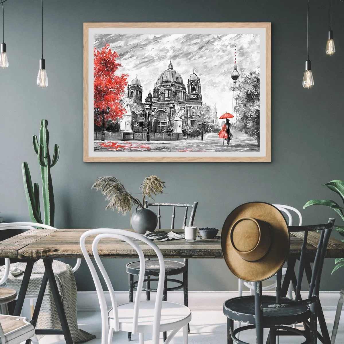 Plakat i ramme af lyst egetræ - Møde i Berlin - 91x61 cm