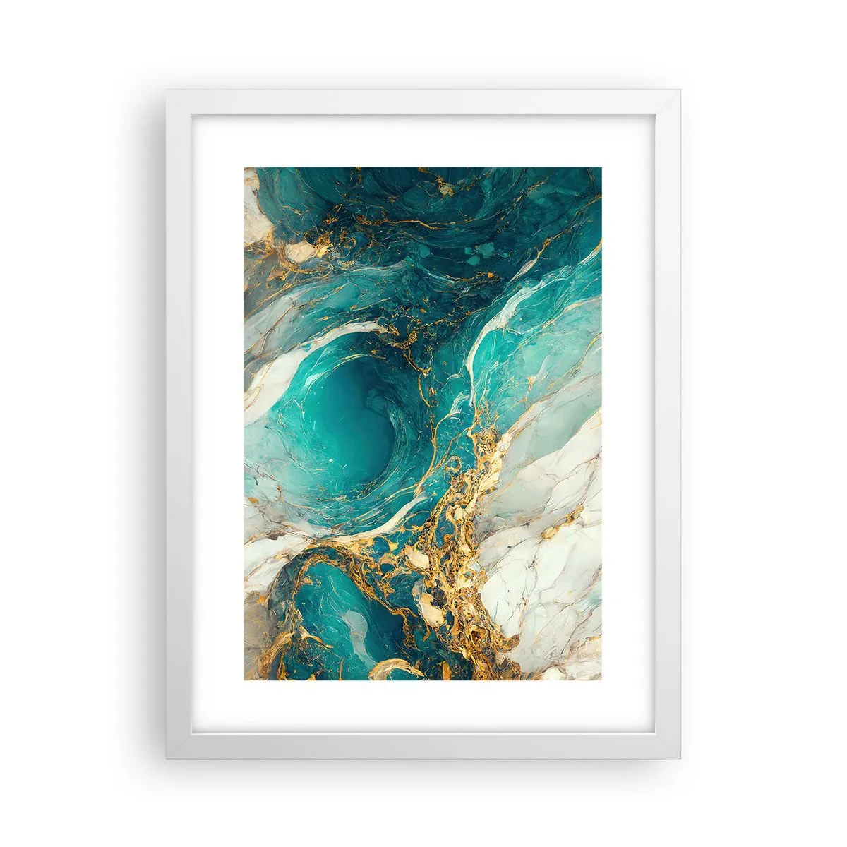 Plakat i hvid ramme - Komposition med årer af guld - 30x40 cm