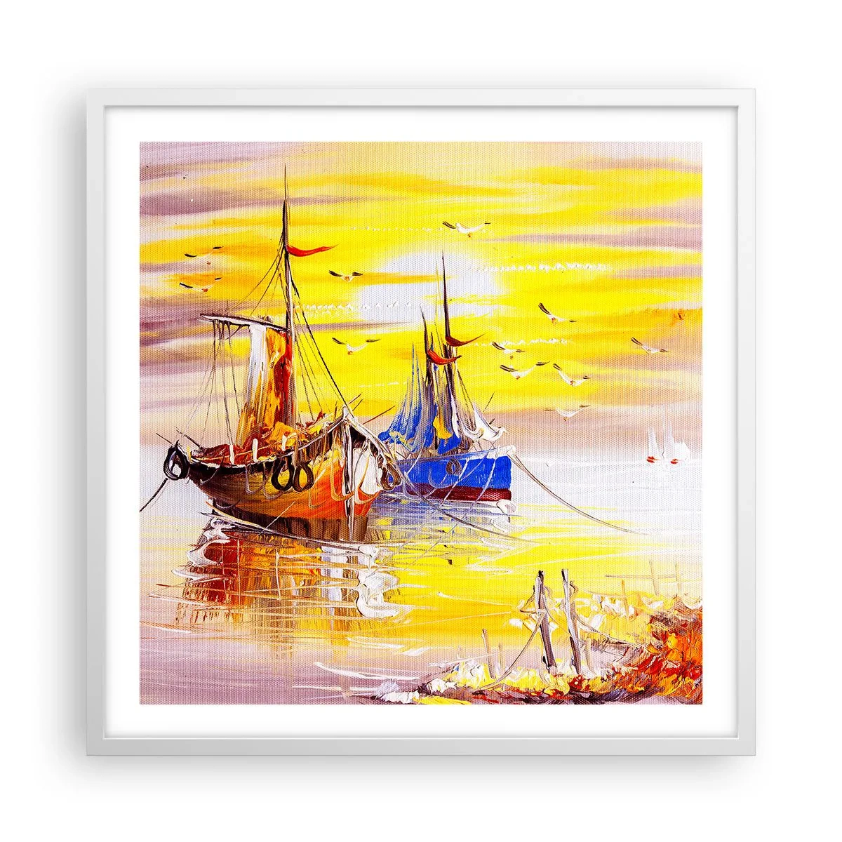 Plakat i hvid ramme - Et velfortjent hvil i havnen - 60x60 cm