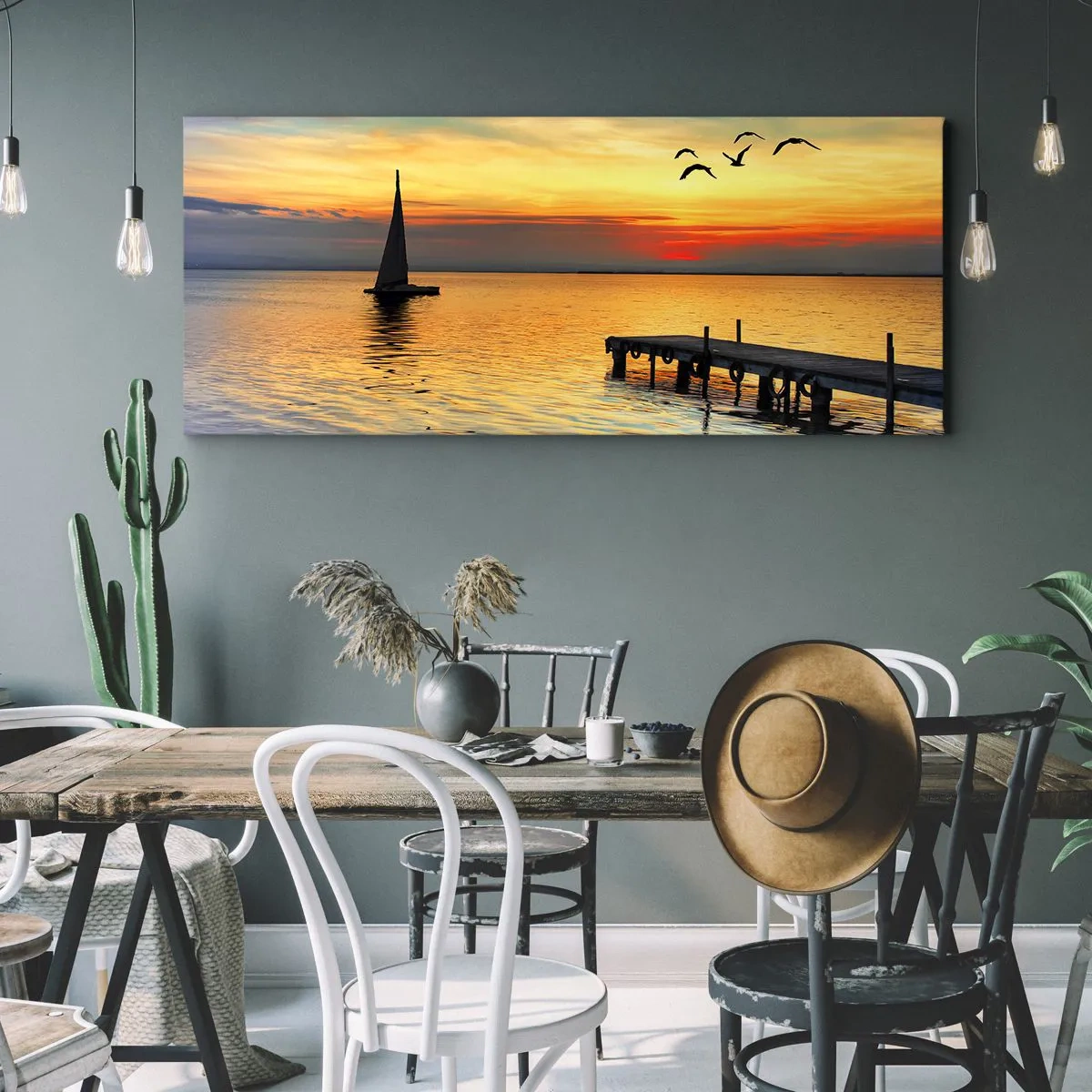 Lærredstryk - Billede på lærred - Returnering om aftenen - 120x50 cm