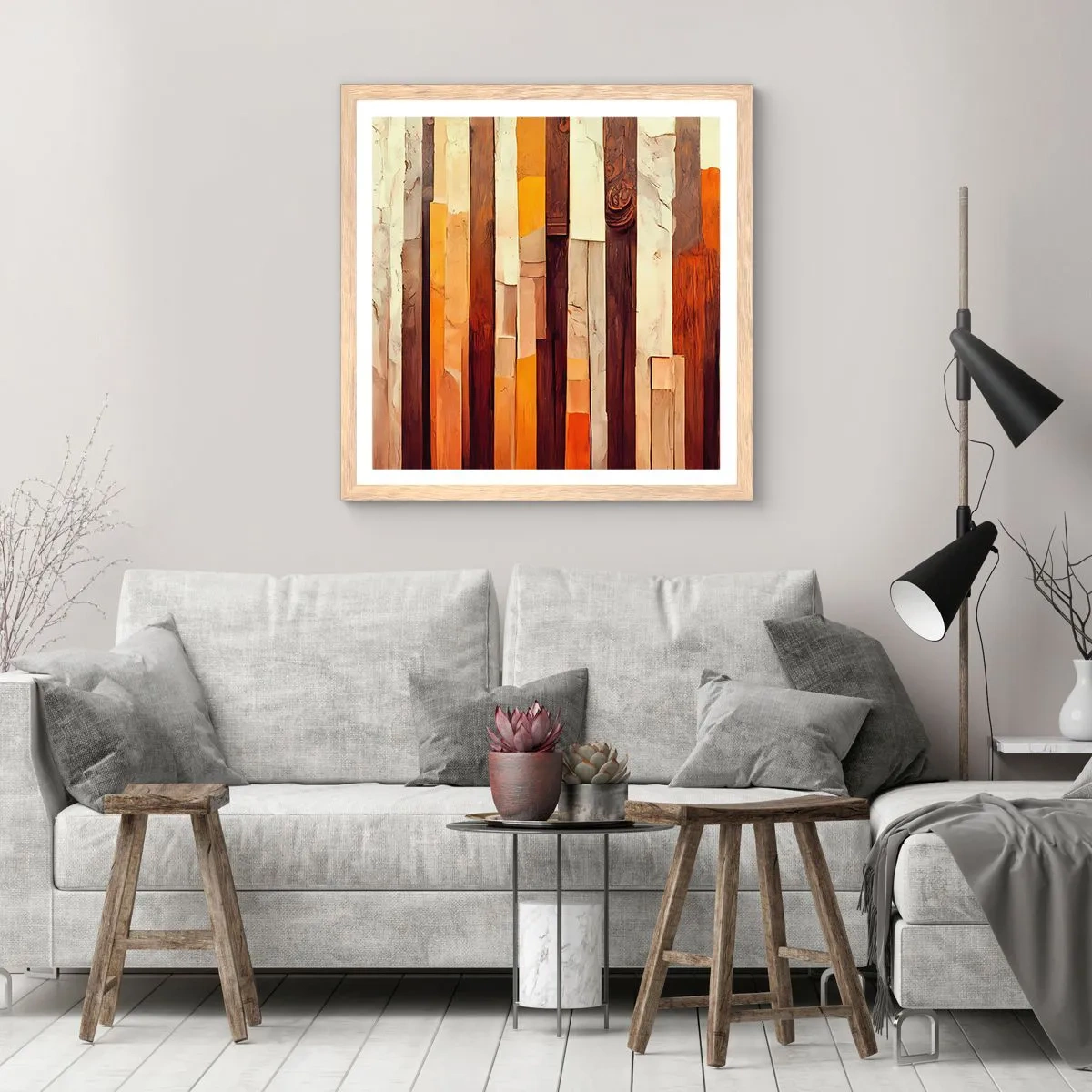 Plakat i ramme af lyst egetræ - Hymne af skovens træer - 60x60 cm