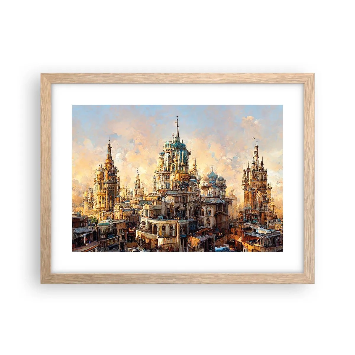 Plakat i ramme af lyst egetræ - En by af byer - 40x30 cm