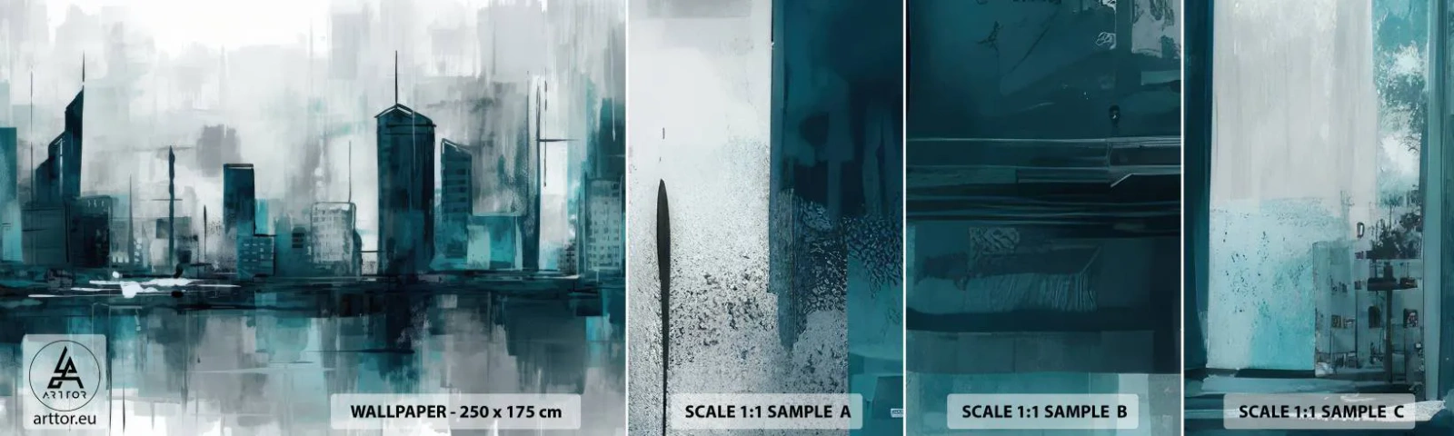 Prøve Fototapet Selvklæbende Deluxe Sticker - Regnfarvet by - By, Arkitektur, Stykke - 100x30 cm