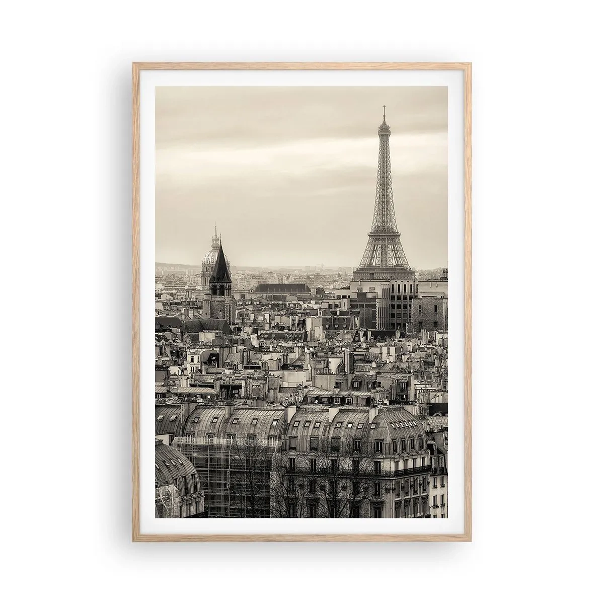 Plakat i ramme af lyst egetræ - Over Paris' hustage - 70x100 cm