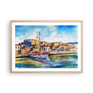 Plakat i ramme af lyst egetræ - Regnbue eftermiddag - 70x50 cm