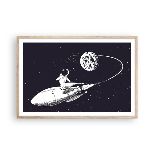 Plakat i ramme af lyst egetræ - Space surfer - 91x61 cm