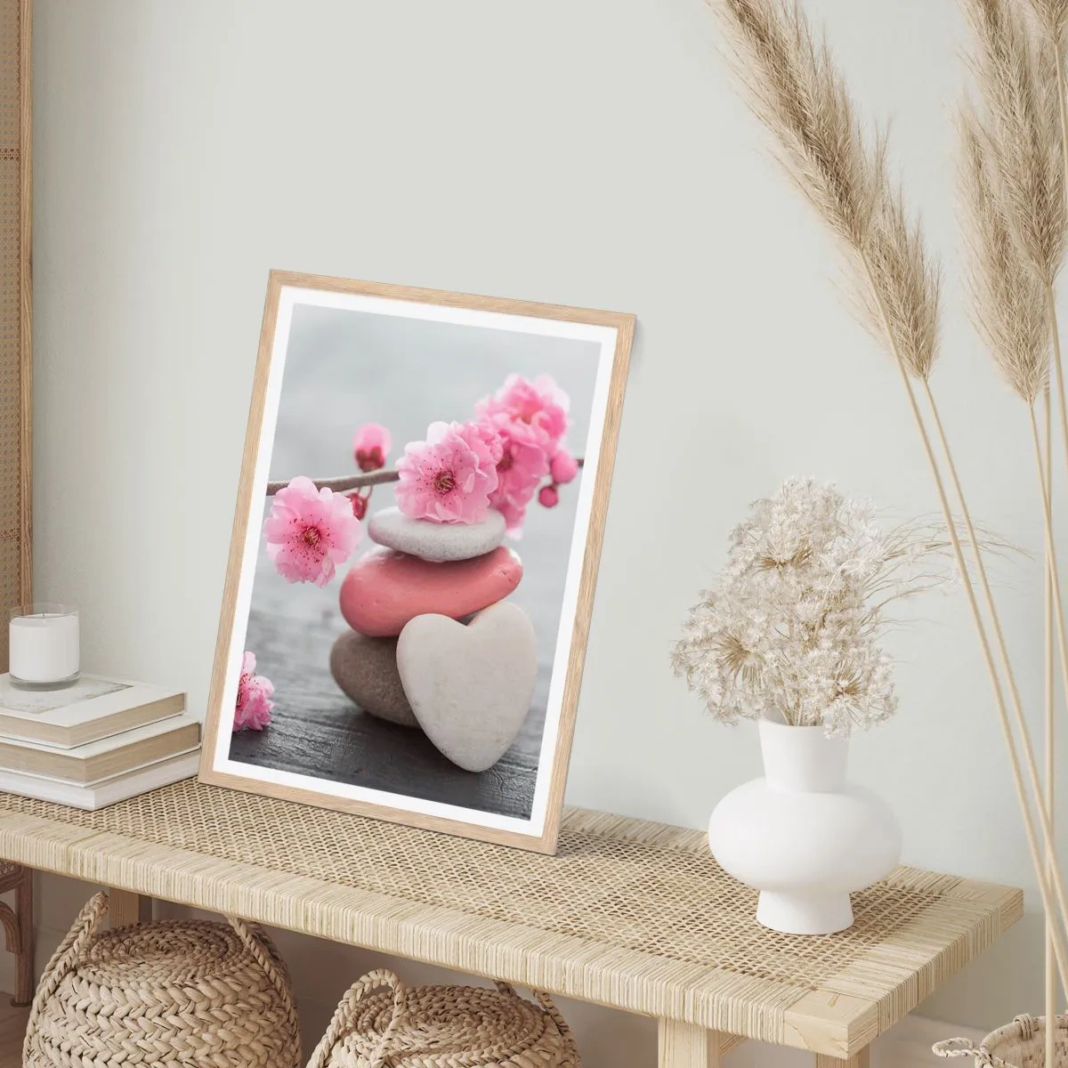 Plakat i ramme af lyst egetræ - Kirsebærblomstens lyksalighed - 70x100 cm