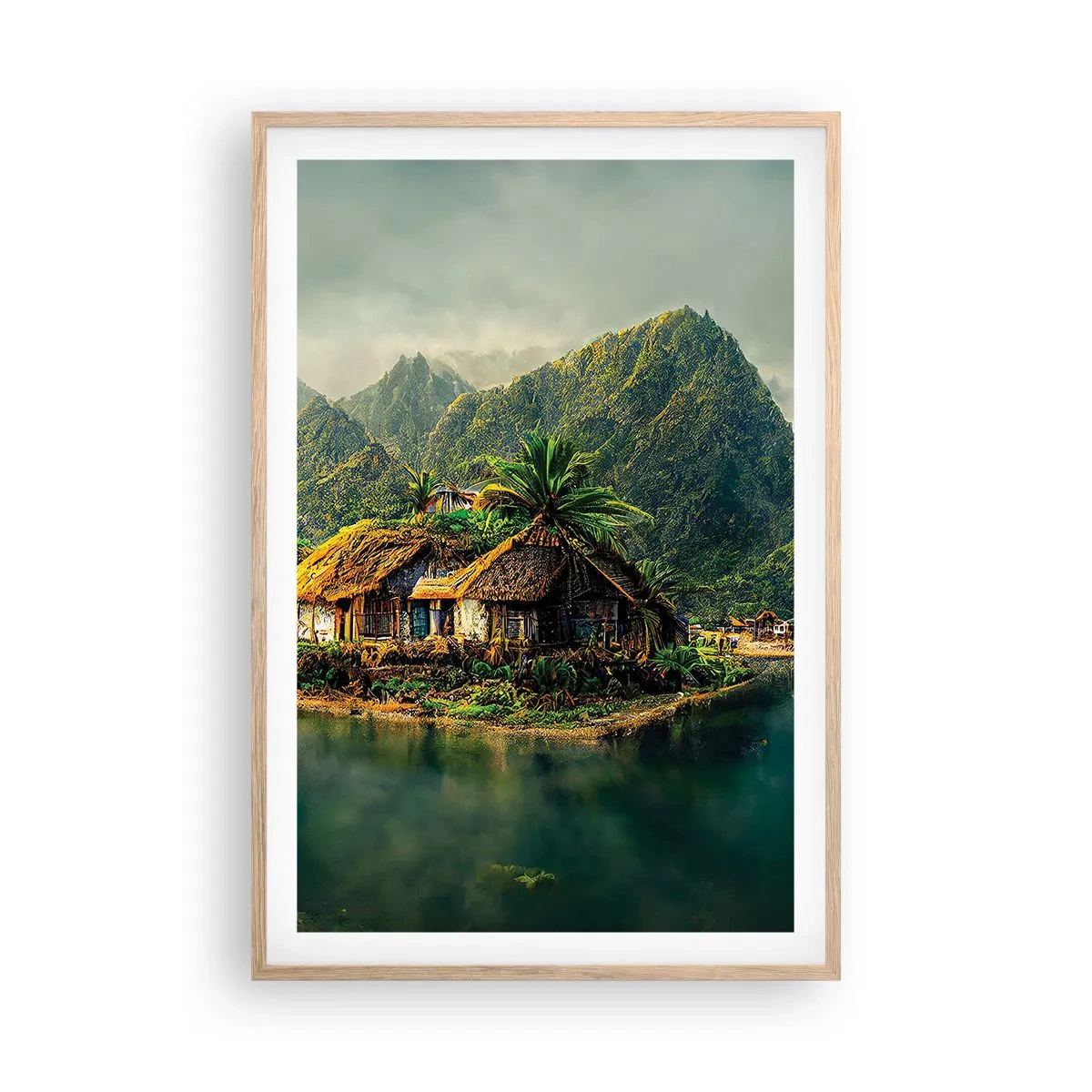 Plakat i ramme af lyst egetræ - Tropisk paradis - 61x91 cm