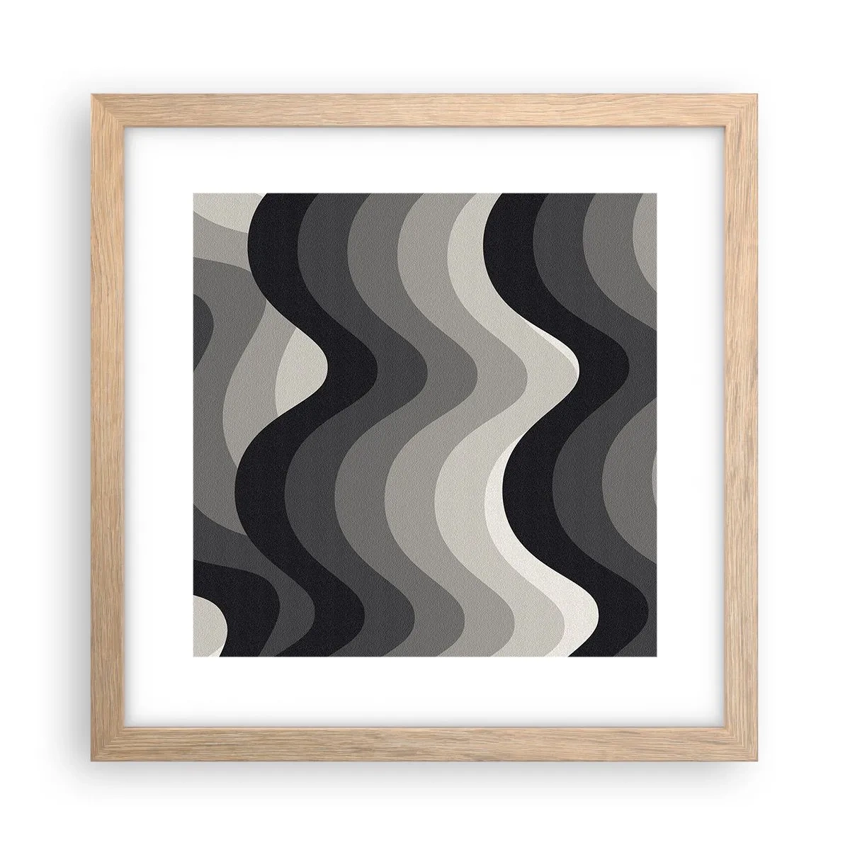 Plakat i ramme af lyst egetræ - Bølge efter bølge - 30x30 cm
