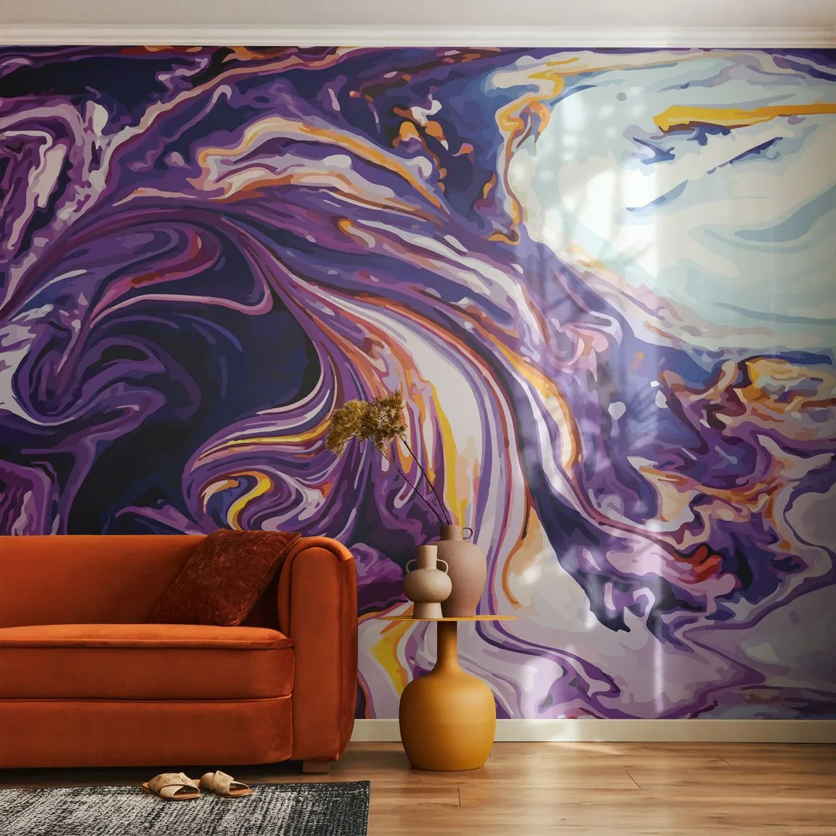 Fototapet Standard Eco - Rummets bøjning i lilla - Abstraktion, Stykke, Moderne mønster - 200x140 cm