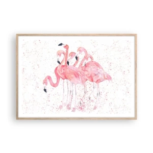 Plakat i ramme af lyst egetræ - Lyserød ansambl - 100x70 cm