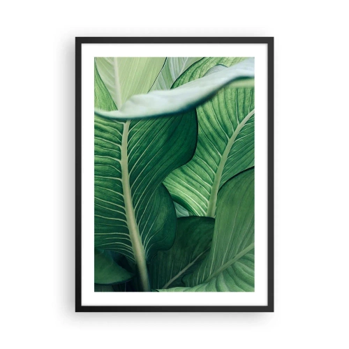 Plakat i sort ramme - Nærbillede af de grønne blade på en plante - 50x70cm - Livet er intenst grønt - Moderne vægdekoration til stue og soveværelse ARTTOR
