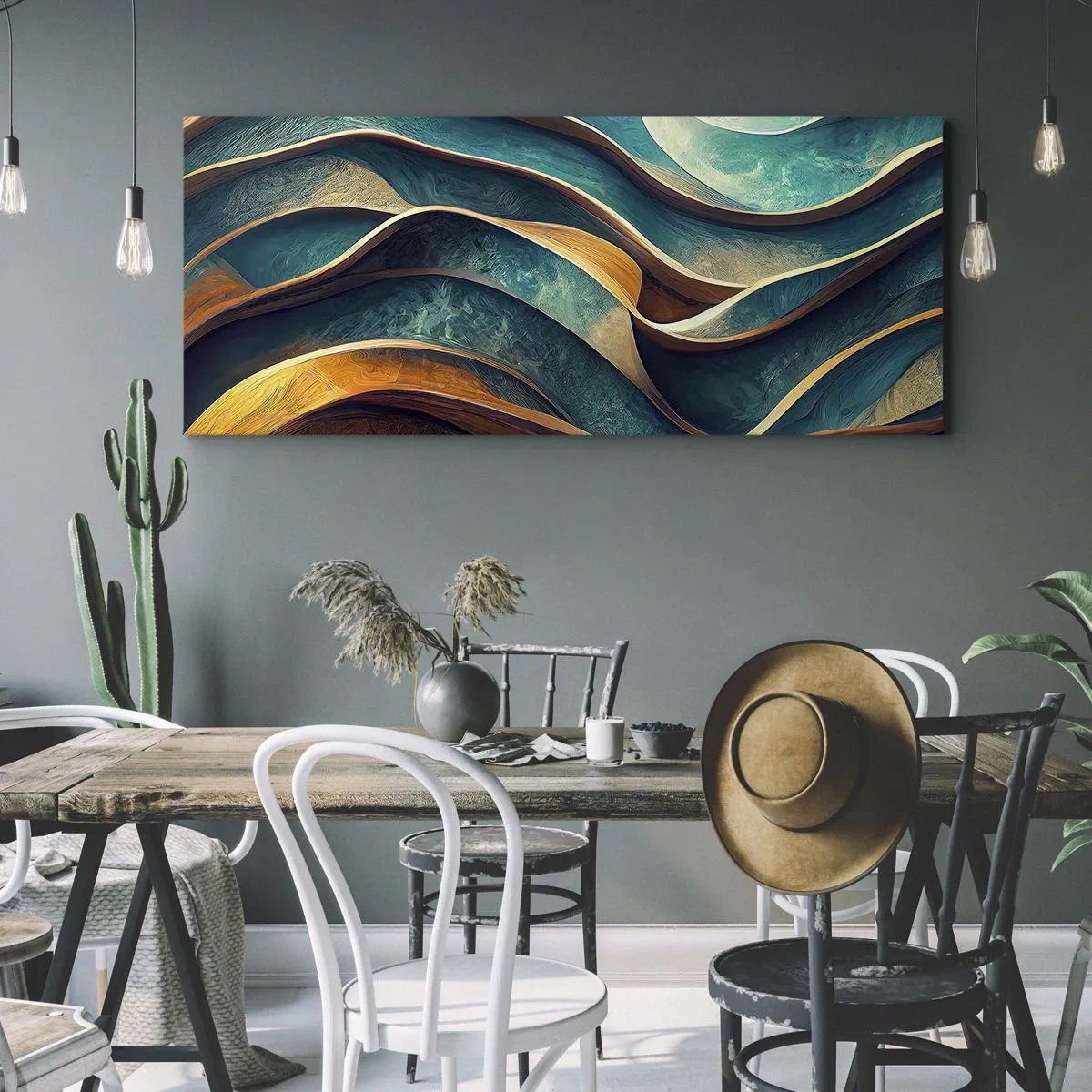 Lærredstryk - Billede på lærred - Slyngninger af blåt - 140x50 cm