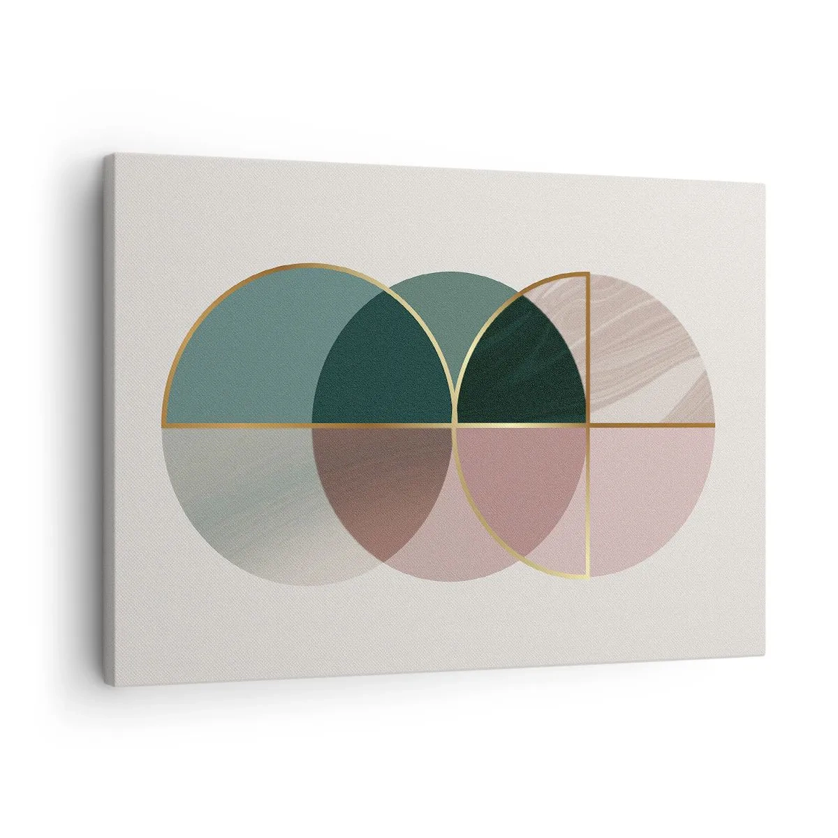 Lærredstryk - Billede på lærred - En abstrakt komposition af geometriske former og gyldne linjer. - 70x50cm - Hjul for hjul… - Moderne vægdekoration til stue og soveværelse ARTTOR