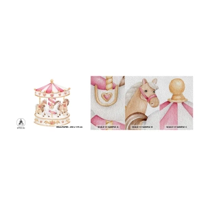 Prøve Fototapet Premium Sand - Barndommens søde verden - Merry-go-round, Girly, Heste - 100x30 cm
