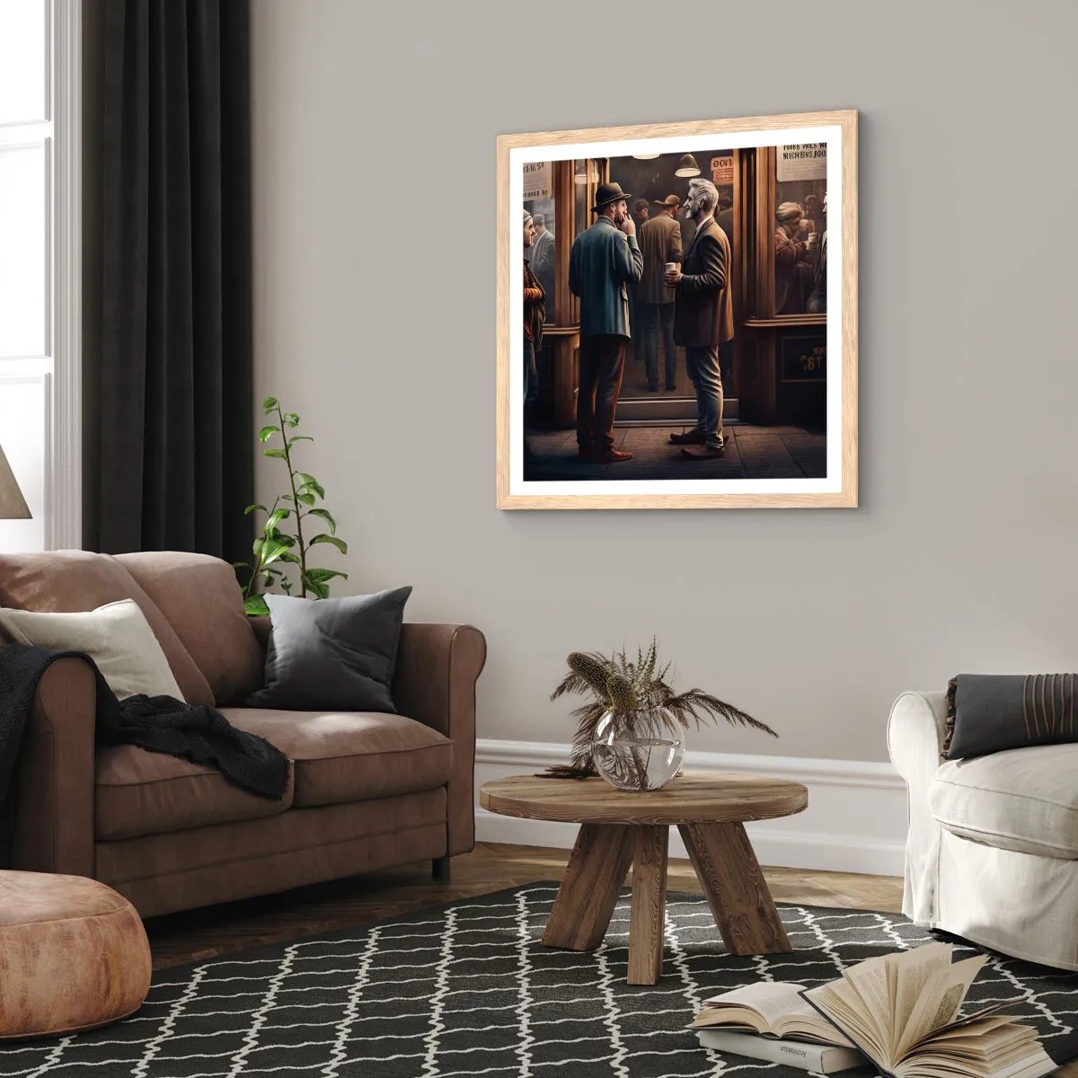 Plakat i ramme af lyst egetræ - Et godt øjeblik på dagen - 30x30 cm