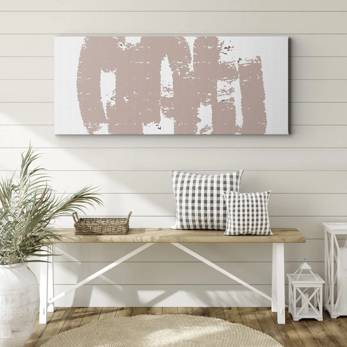 Lærredstryk - Billede på lærred - Abstraktion i sart rosa - 140x50 cm