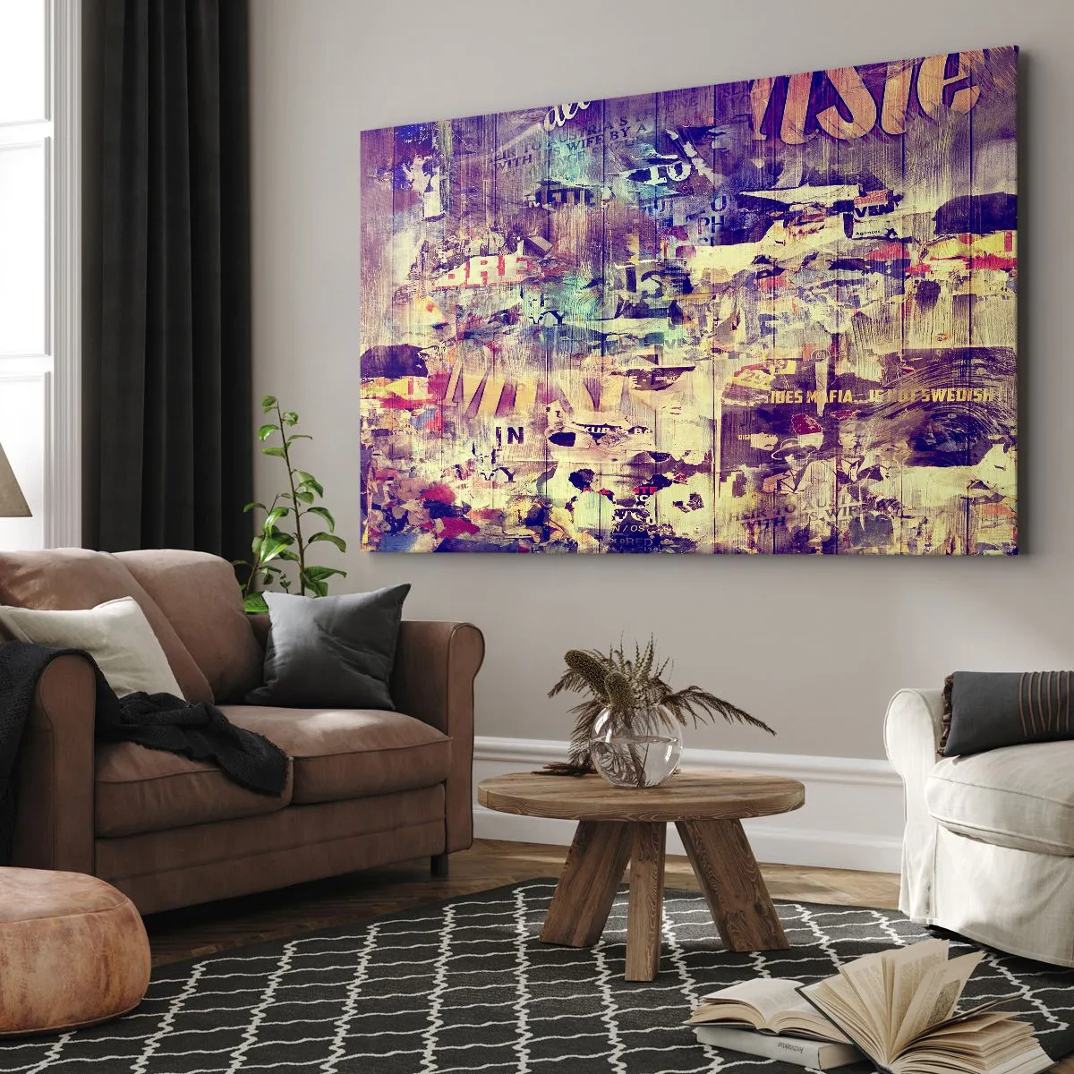 Lærredstryk - Billede på lærred - Farverig abstrakt collage med tekst og grafik - 70x50cm - Og det er alt, hvad der vil være tilbage - Moderne vægdekoration til stue og soveværelse ARTTOR