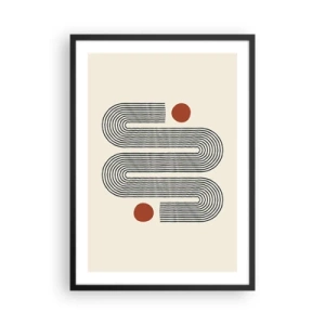Plakat i sort ramme - Geometrisk mønster med linjer og røde cirkler - 50x70cm - Fra start til slut - Moderne vægdekoration til stue og soveværelse ARTTOR