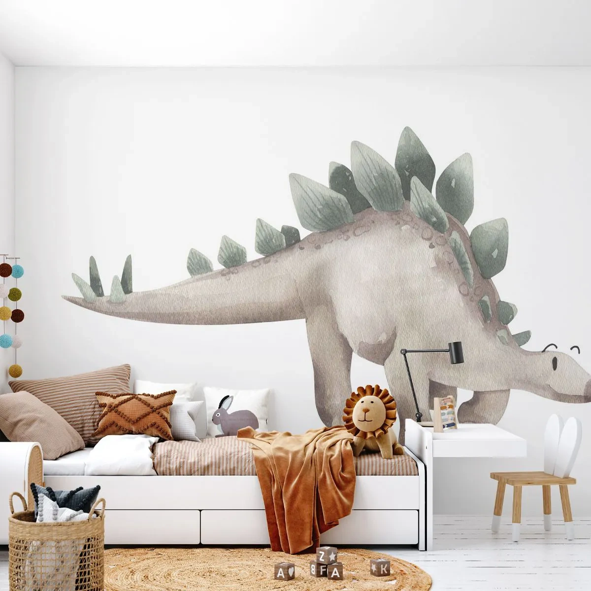 Fototapet Premium Canvas - Din ven - Dinosaurus, Børns, Stegosaurus - 200x140 cm