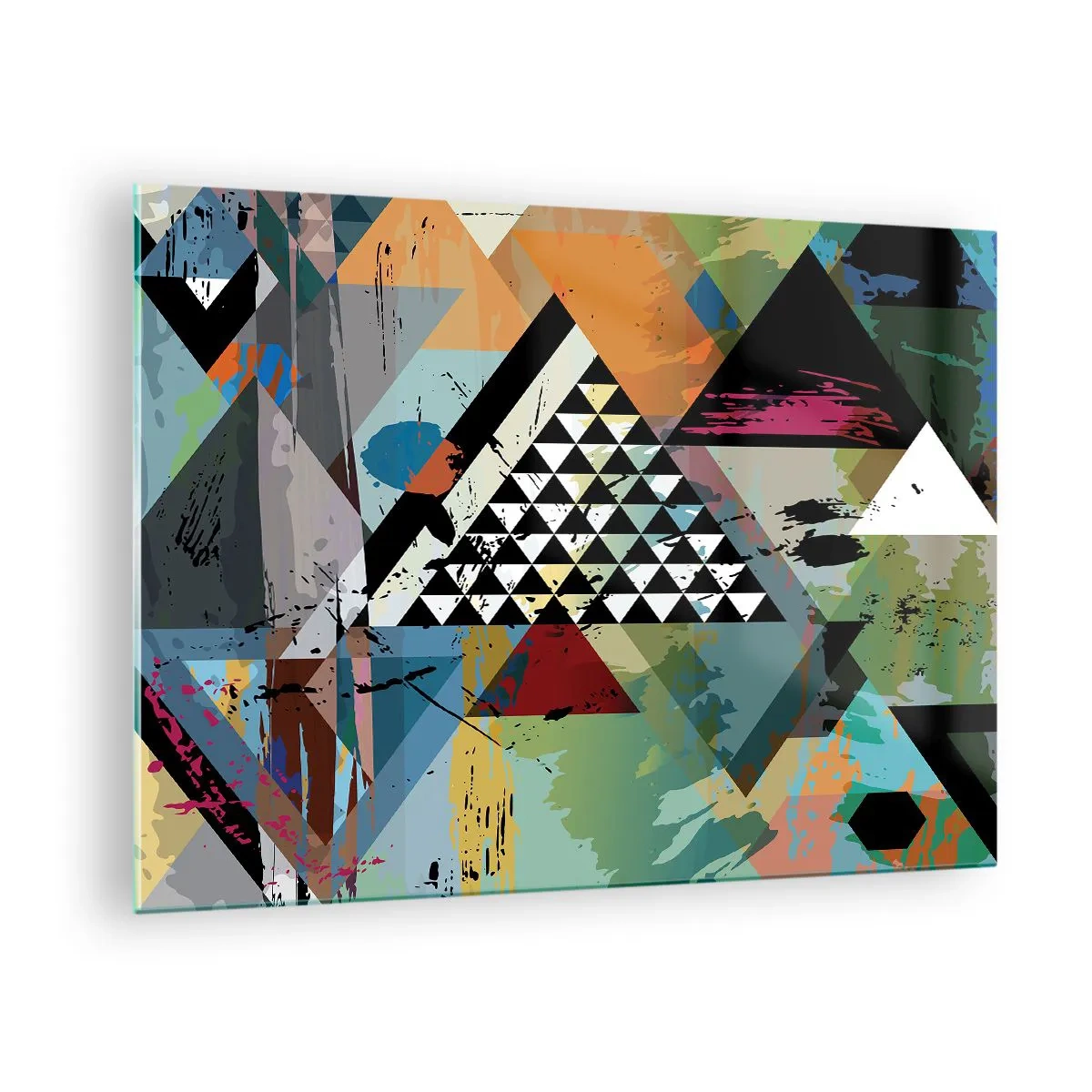 Billede på glas - Abstrakt komposition af geometriske former og farver - 70x50cm - Hvor enkelt - Moderne vægdekoration til stue og soveværelse ARTTOR