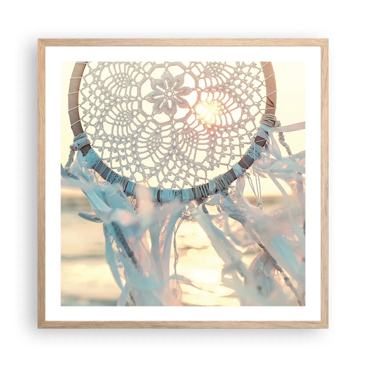 Plakat i ramme af lyst egetræ - Totem med blonder - 60x60 cm