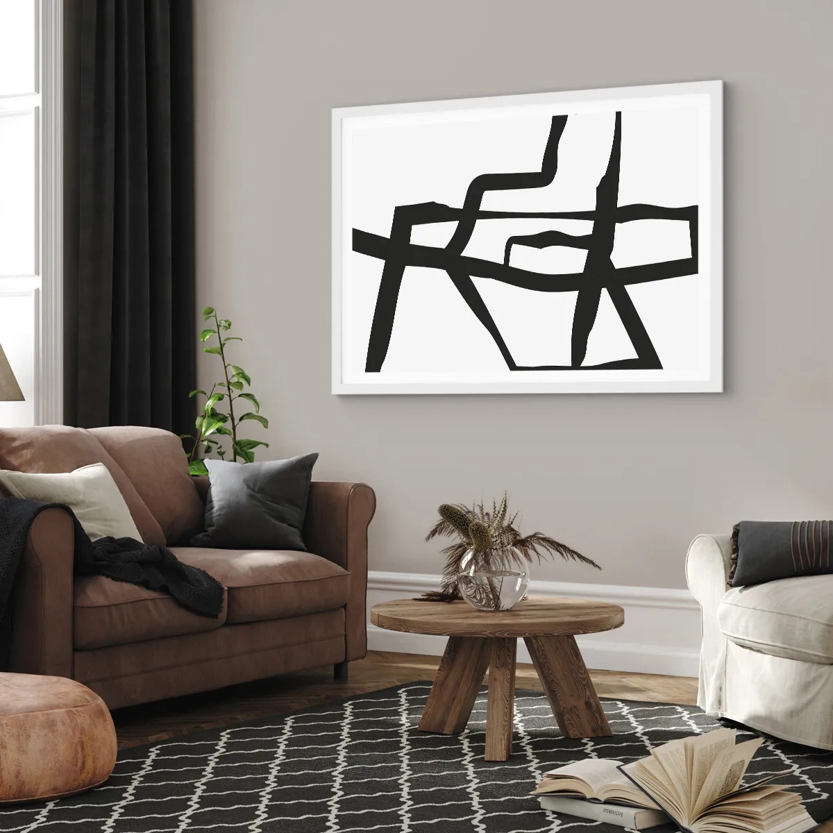 Plakat i hvid ramme - Sort og hvid konstruktion - 100x70 cm