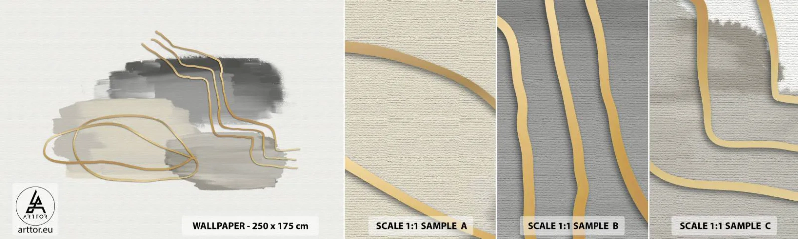 Prøve Fototapet Selvklæbende Deluxe Sticker - Vedholdenhed og bevægelse - Abstraktion, Stykke, Guld - 100x30 cm