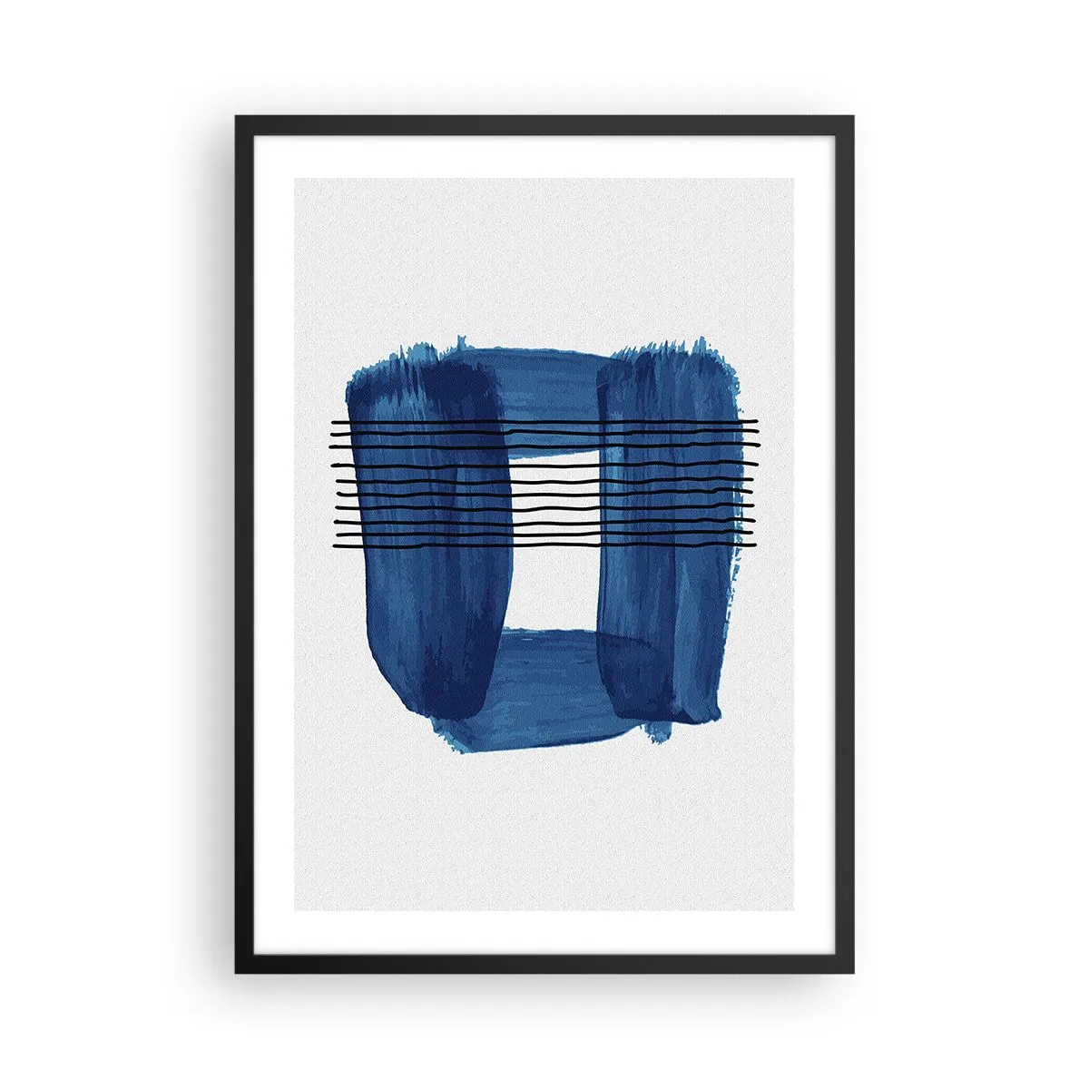 Plakat i sort ramme - Abstrakt komposition i blå nuancer - 50x70cm - Blå-sort sammensætning - Moderne vægdekoration til stue og soveværelse ARTTOR