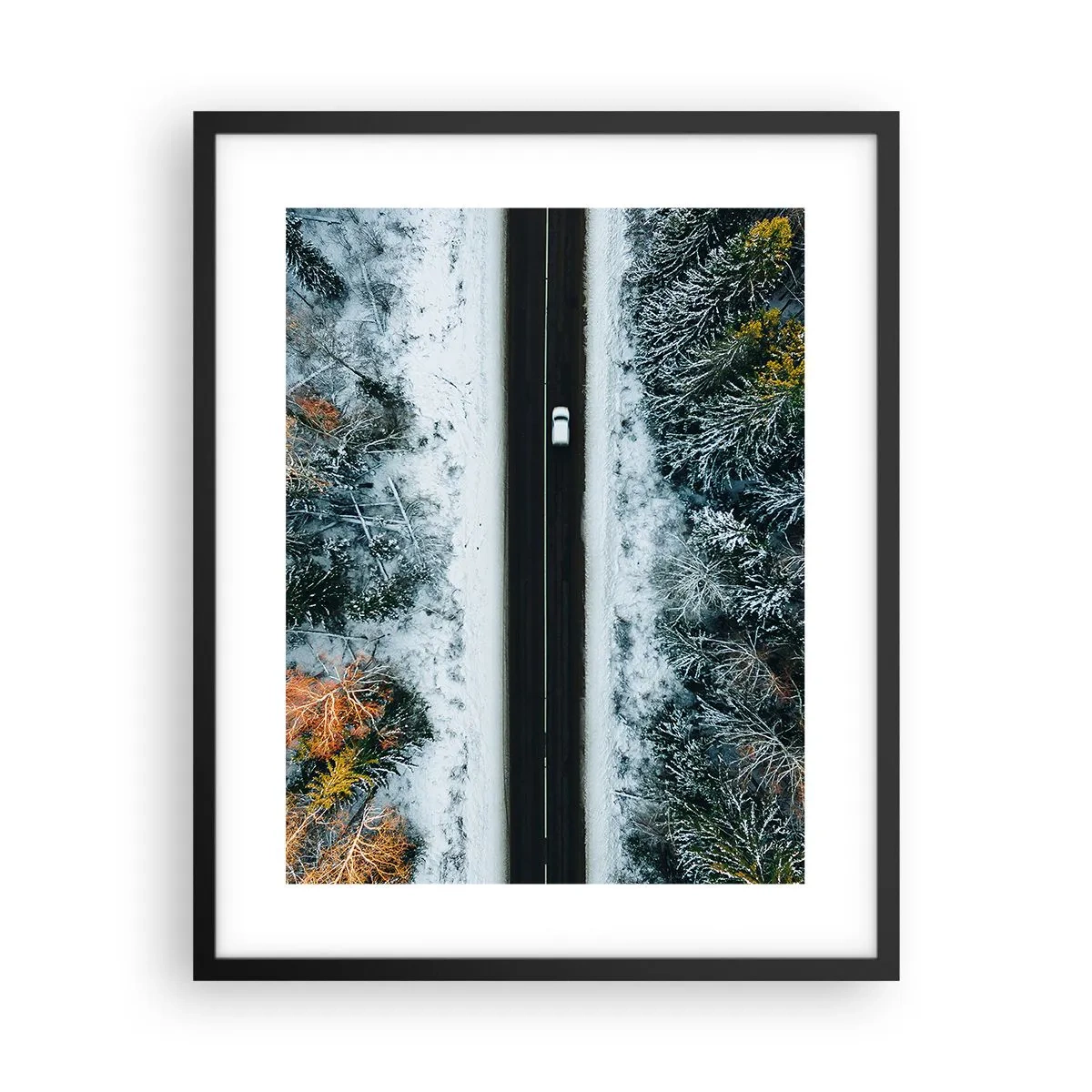 Plakat i sort ramme - Skær gennem vinterskoven - 40x50 cm