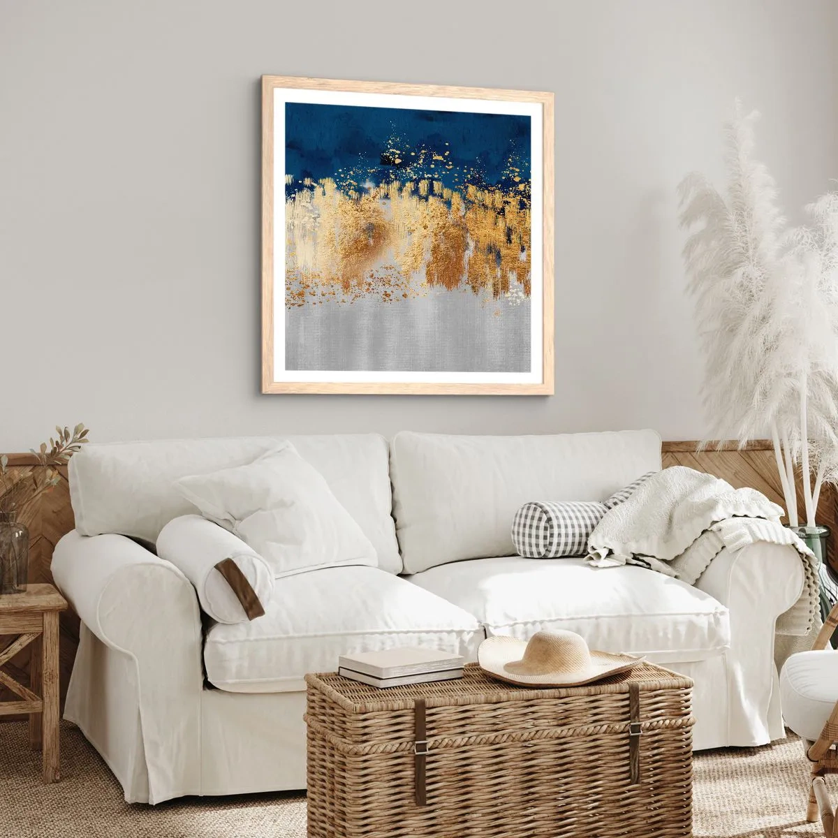 Plakat i ramme af lyst egetræ - Moderne komposition med gnist - 50x50 cm