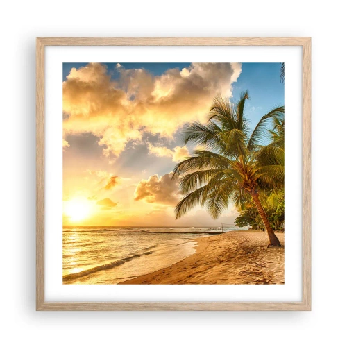 Plakat i ramme af lyst egetræ - Evig sommer, altid en ferie - 50x50 cm