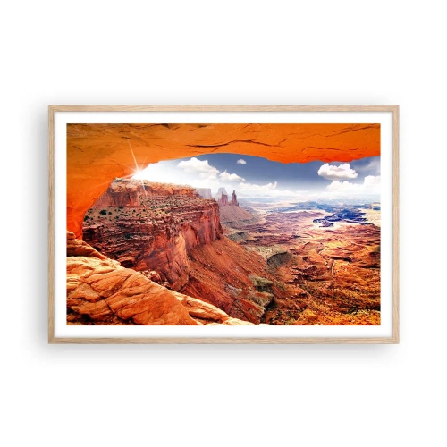 Plakat i ramme af lyst egetræ - Udskåret af naturen selv - 91x61 cm