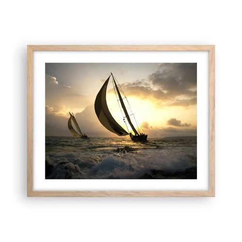 Plakat i ramme af lyst egetræ - I medvind og modvind - 50x40 cm